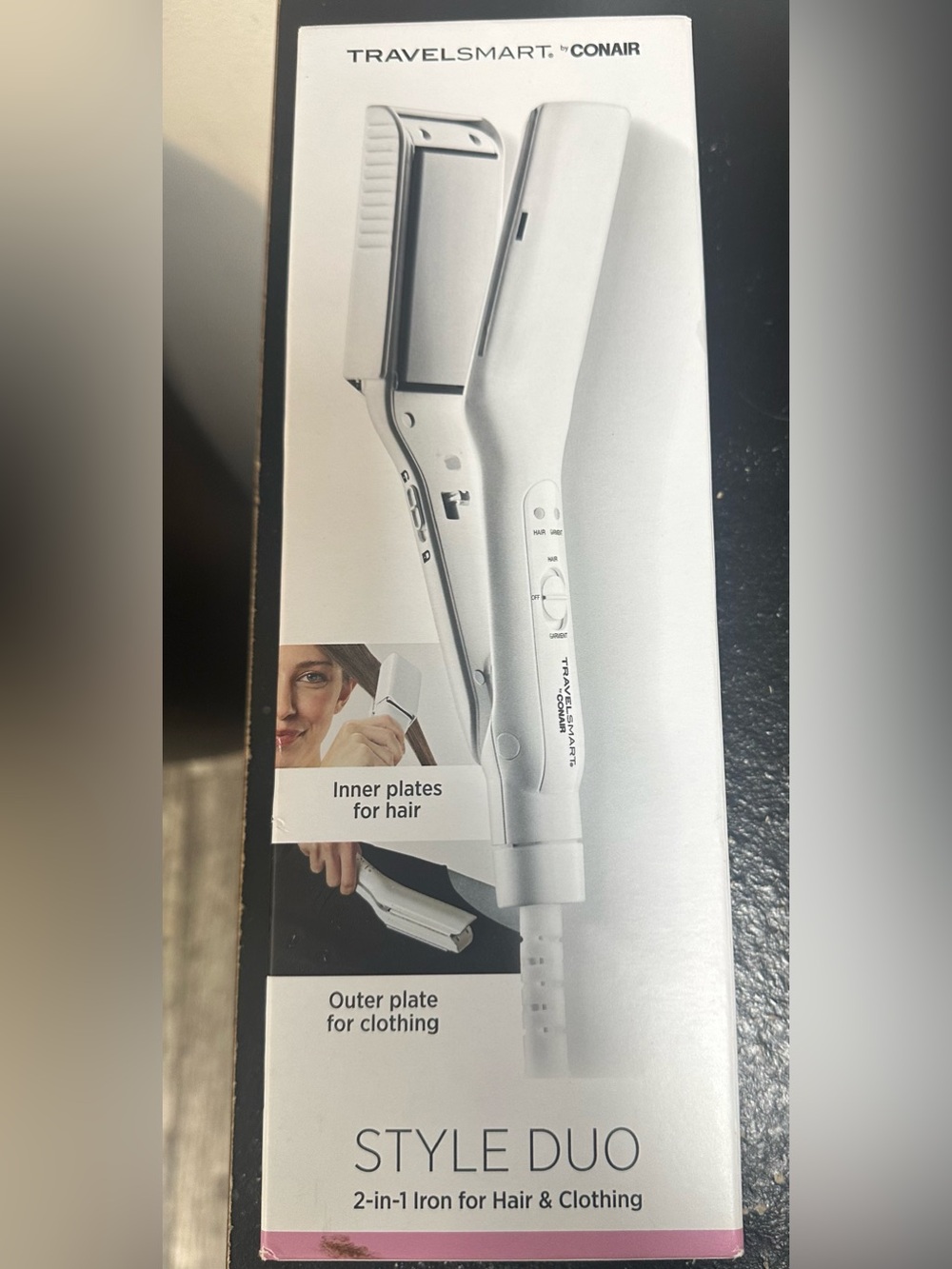 Travel Smart by Conair White Style Duo 2-in-1 Hair & Clothing Iron New In Box!